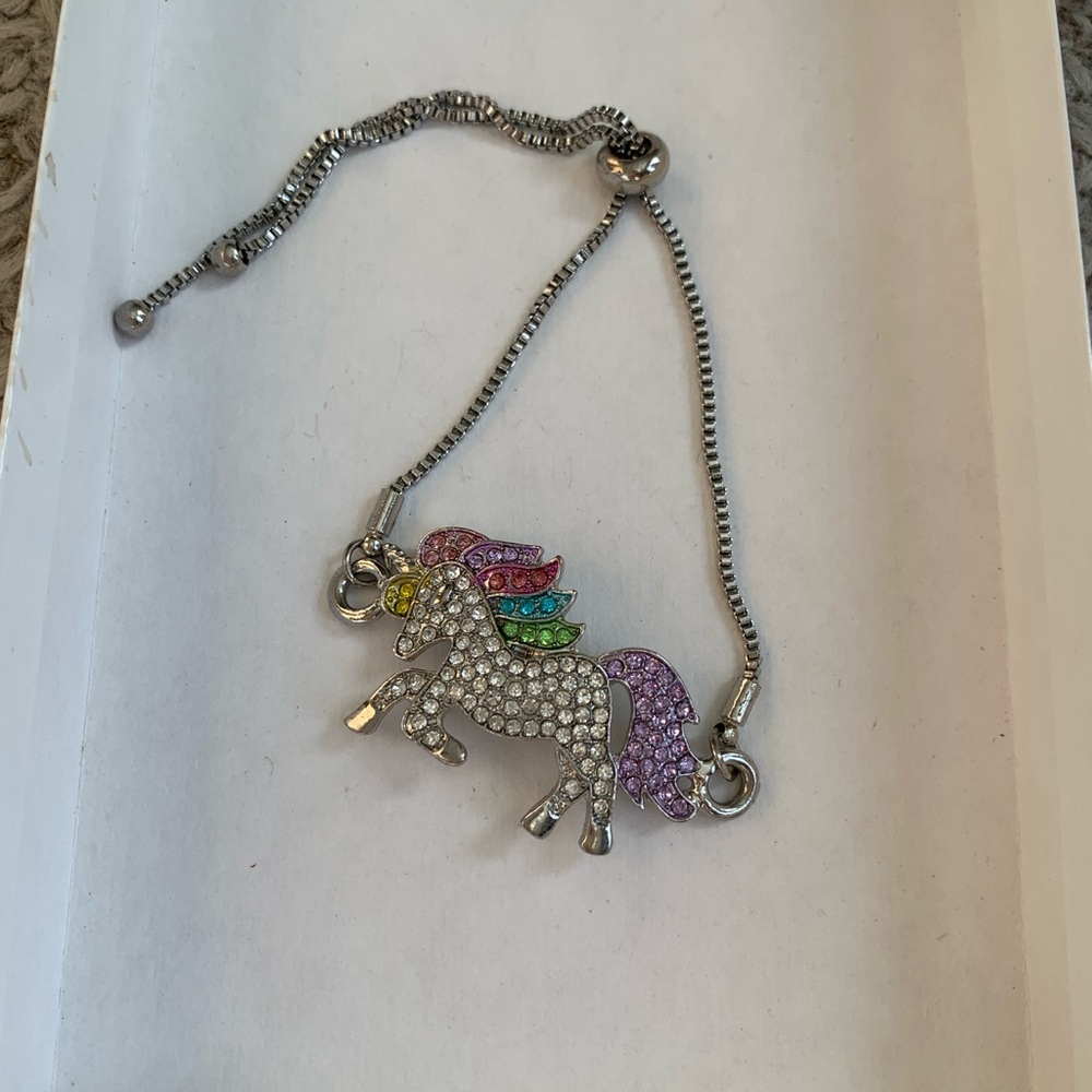 Rainbow Crystal Unicorn Adjustable Bolo Bracelet